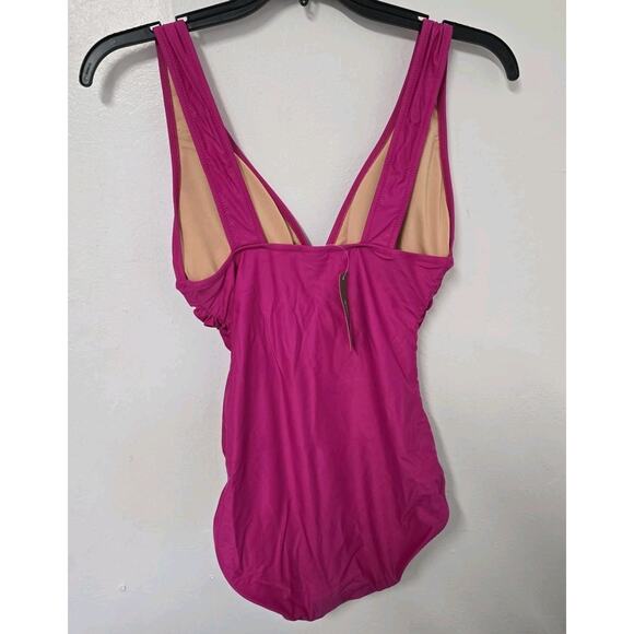 J.Crew Ruched V Neck One Piece Swimsuit Womens Size‎ 10 Fuchsia BC116 - Picture 2 of 10